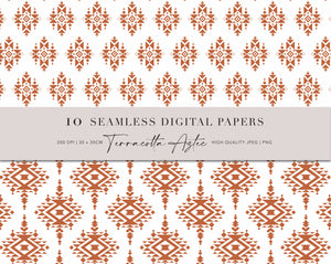 10 Seamless Terracotta Aztec Digital Papers. Use them for scrapbooking, fabric printing, wrapping paper, book covers, wall paper etc. There is no limitation to the possibilities.
