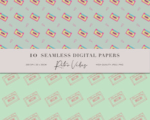 10 Seamless Retro Vibes Digital Papers. Funky Retro Patterns. Use them for scrapbooking, fabric printing, wrapping paper, book covers, wall paper etc. There is no limitation to the possibilities. 