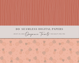 10 Seamless Organic Fruits Digital Papers. Use them for scrapbooking, fabric printing, wrapping paper, book covers, wall paper etc. There is no limitation to the possibilities.