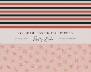 10 Seamless Rusty Boho Digital Papers. Use them for scrapbooking, fabric printing, wrapping paper, book covers, wall paper etc. There is no limitation to the possibilities. 