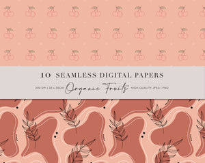 10 Seamless Organic Fruits Digital Papers. Use them for scrapbooking, fabric printing, wrapping paper, book covers, wall paper etc. There is no limitation to the possibilities.