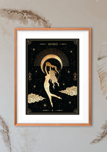 Aquarius Zodiac Art Print. This print could fit beautifully into any room in your home. Mystical, celestial and whimsical wall art. Simply download, print and enjoy! 