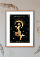 Capricorn Zodiac Art Print. This print could fit beautifully into any room in your home. Mystical, celestial and whimsical wall art. Simply download, print and enjoy! 
