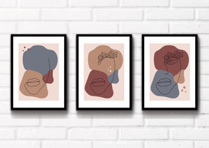 Women face phases. Set of 3 neutral bohemian prints that could fit beautifully into any room in your home. Simply download, print, frame and enjoy!