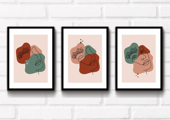 Women face phases. Set of 3 neutral bohemian prints that could fit beautifully into any room in your home. Simply download, print, frame and enjoy!