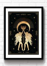 Gemini Zodiac Art Print. This print could fit beautifully into any room in your home. Mystical, celestial and whimsical wall art. Simply download, print and enjoy! 