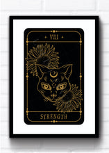 Strength Tarot Card Art Print. This print could fit beautifully into any room in your home. Eccentric and witchy wall art. Simply download, print and enjoy!