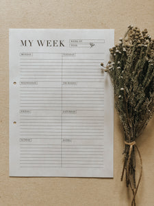 Use this simple printable weekly planner to achieve your goals and get organised. Simply download, print and plan! These pages are hole punch safe.