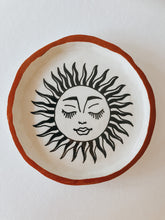 Round Boho Sun Trinket Dish made with air dry clay, hand painted and sealed with a triple thick, high gloss coating to make it water resistant. Perfect to store and display jewellery, crystals or keys.