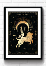 Leo Zodiac Art Print. This print could fit beautifully into any room in your home. Mystical, celestial and whimsical wall art. Simply download, print and enjoy! 