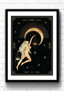 Libra Zodiac Art Print. This print could fit beautifully into any room in your home. Mystical, celestial and whimsical wall art. Simply download, print and enjoy! 