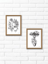 Black and white line work of botanicals and mushroom. Simply download, print, frame and enjoy!