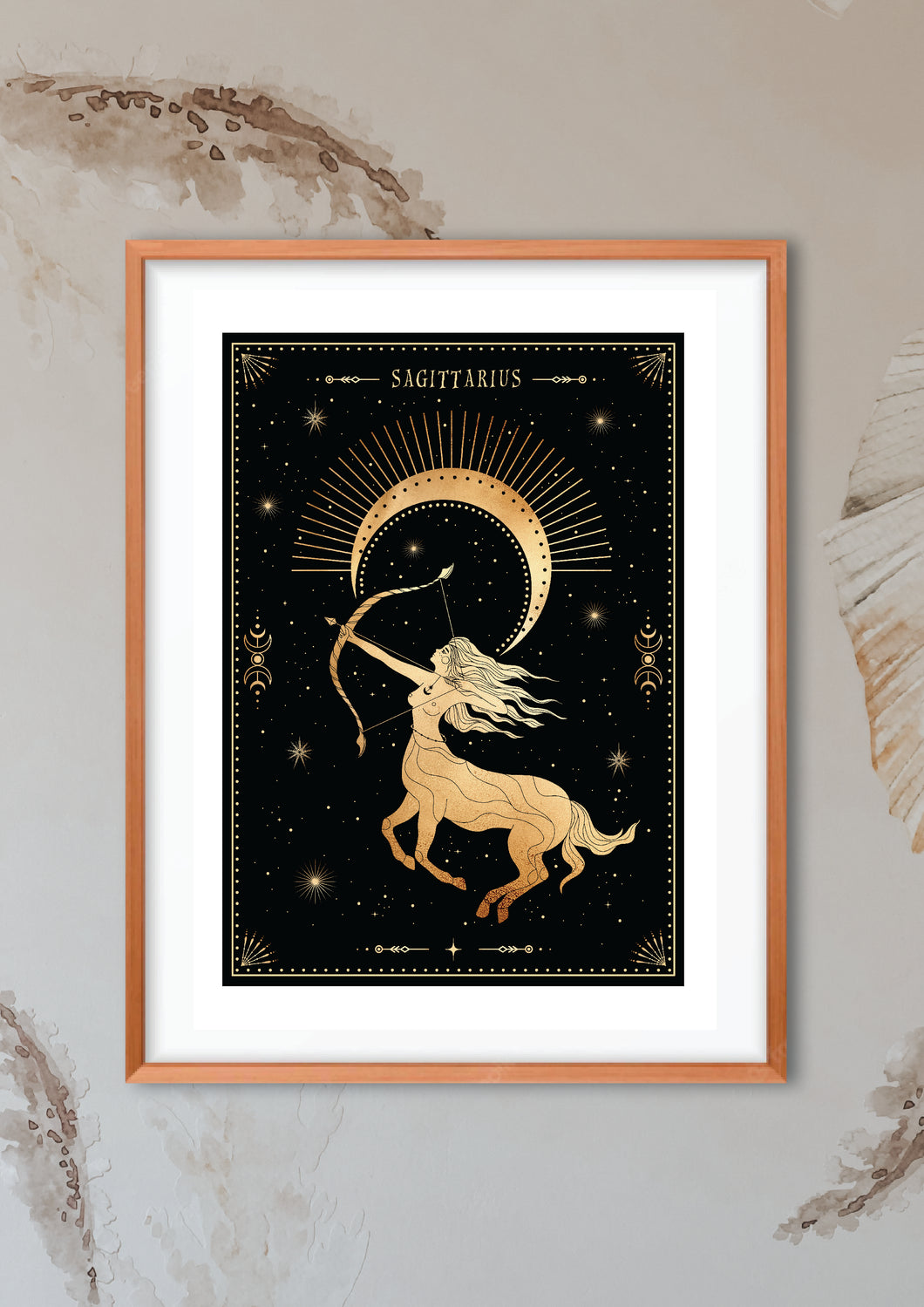 Sagittarius Zodiac Art Print. This print could fit beautifully into any room in your home. Mystical, celestial and whimsical wall art. Simply download, print and enjoy! 