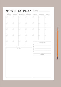 Use these charming printable monthly planners to achieve your goals and inspire creativity along the way. This planner includes 2 design versions - simple and decorative. Simply download, print and plan!