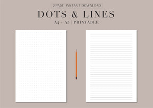 This is a 2 page download for dot grid and lined paper. Simply download, print and and get started! These pages are hole punch safe.